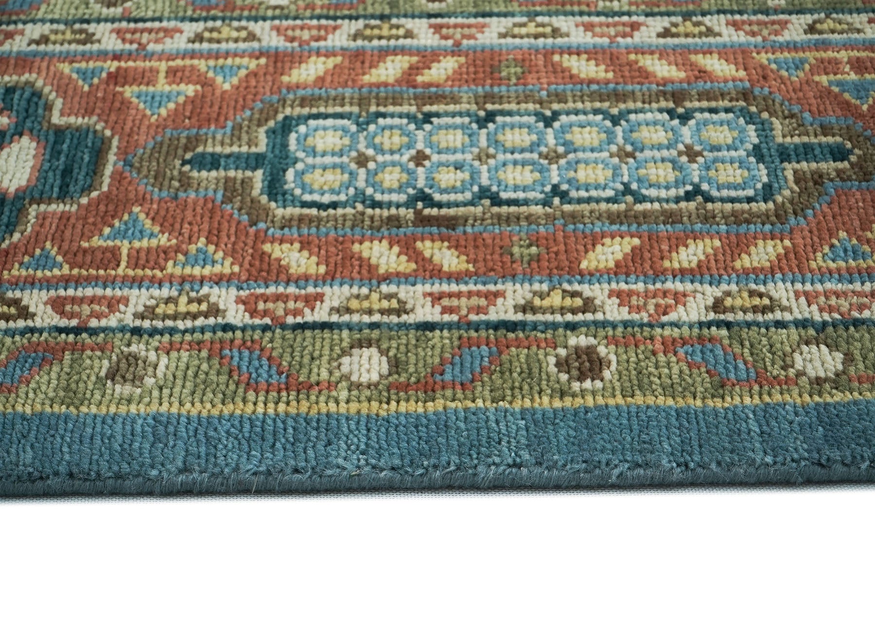 12x15 Blue, Rust, Green Color Hand Knotted Oushak Wool Traditional Oriental Rug