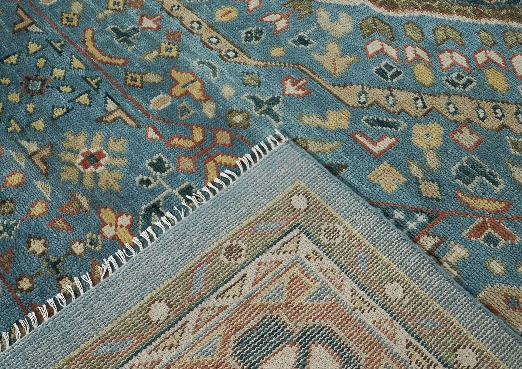 12x15 Blue, Rust, Green Color Hand Knotted Oushak Wool Traditional Oriental Rug