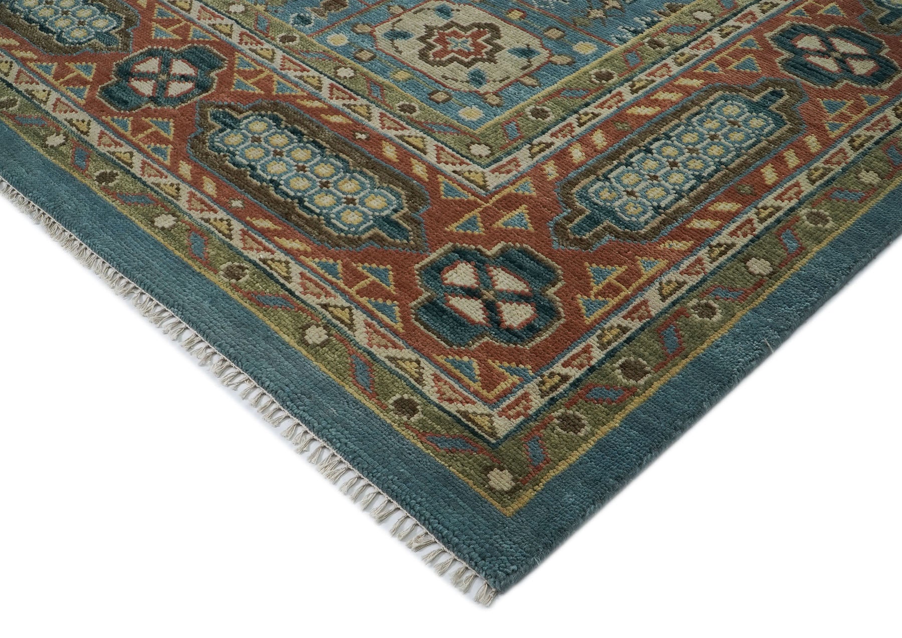 12x15 Blue, Rust, Green Color Hand Knotted Oushak Wool Traditional Oriental Rug
