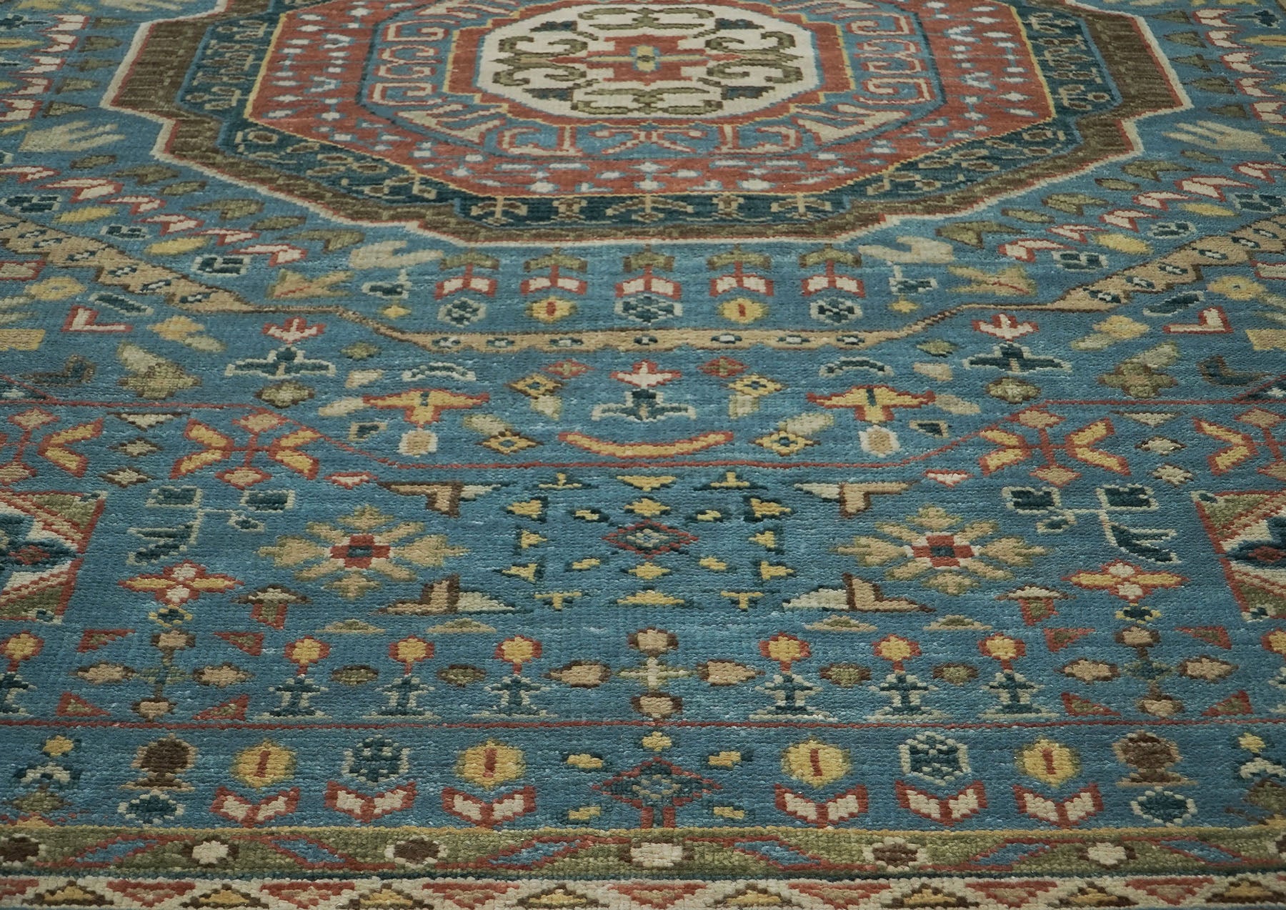 12x15 Blue, Rust, Green Color Hand Knotted Oushak Wool Traditional Oriental Rug