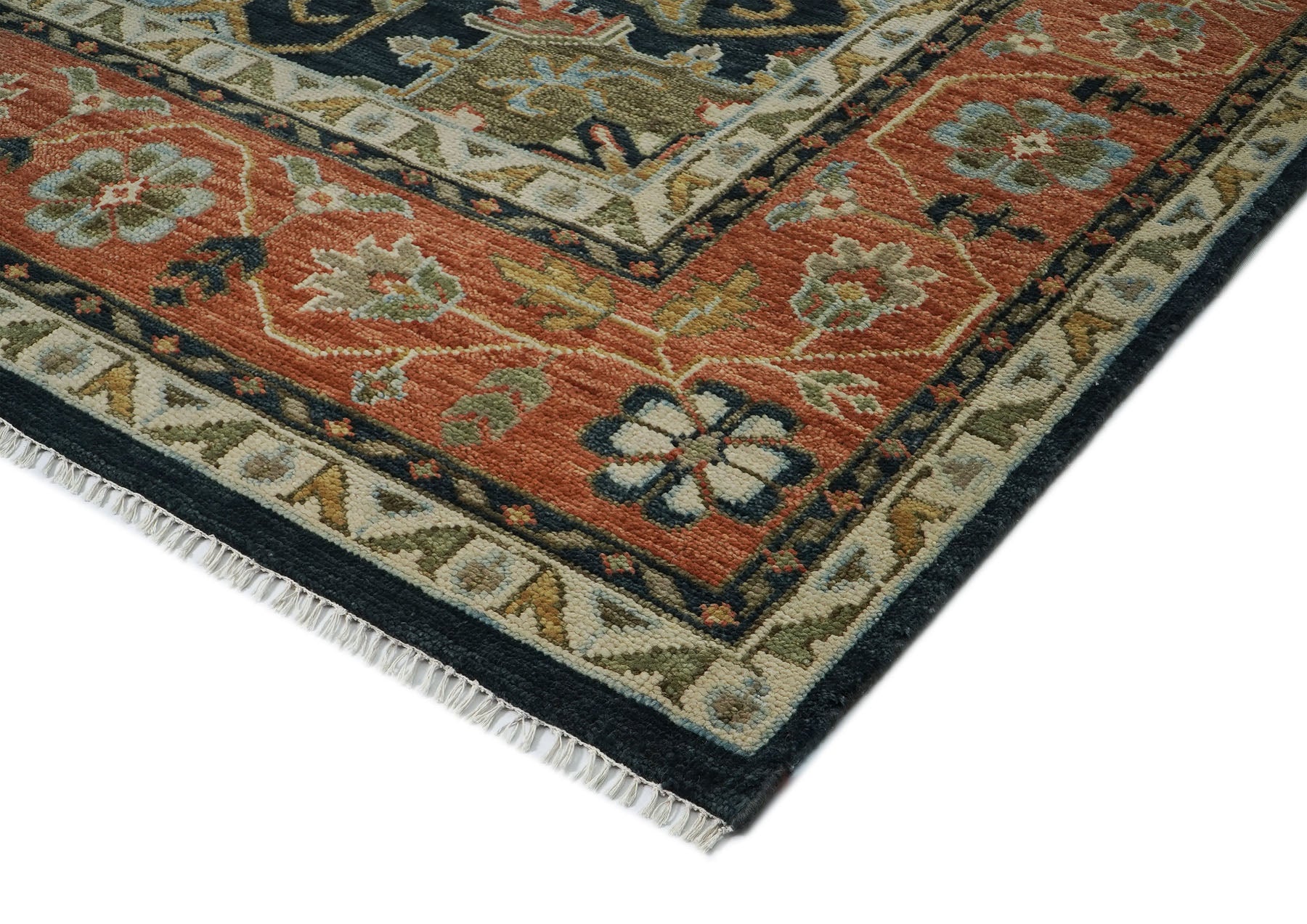 12x15 Blue, Burnt Orange, Ivory Color Hand Knotted Oushak Wool  Oriental Rug