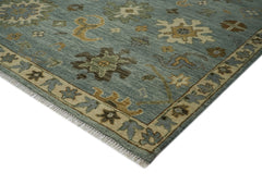 12x15 Blue, Beige, Gold Color Hand Knotted Oushak Wool Transitional Oriental Rug