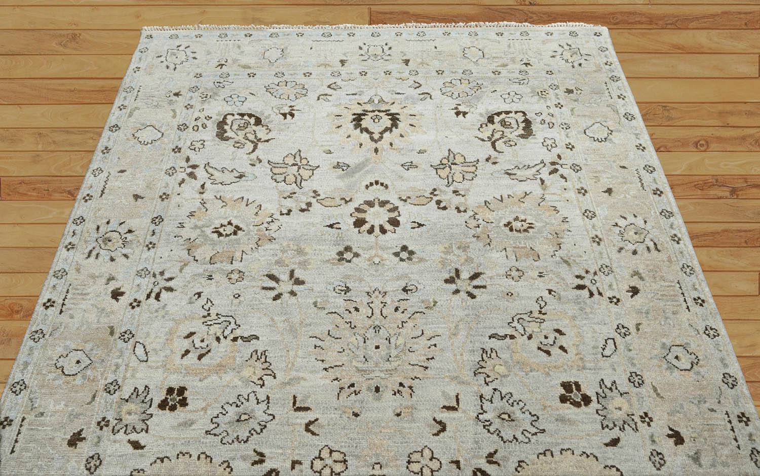 6x9 Gray, Beige, Taupe Brown Color Hand Knotted Oushak Wool Traditional Oriental Rug