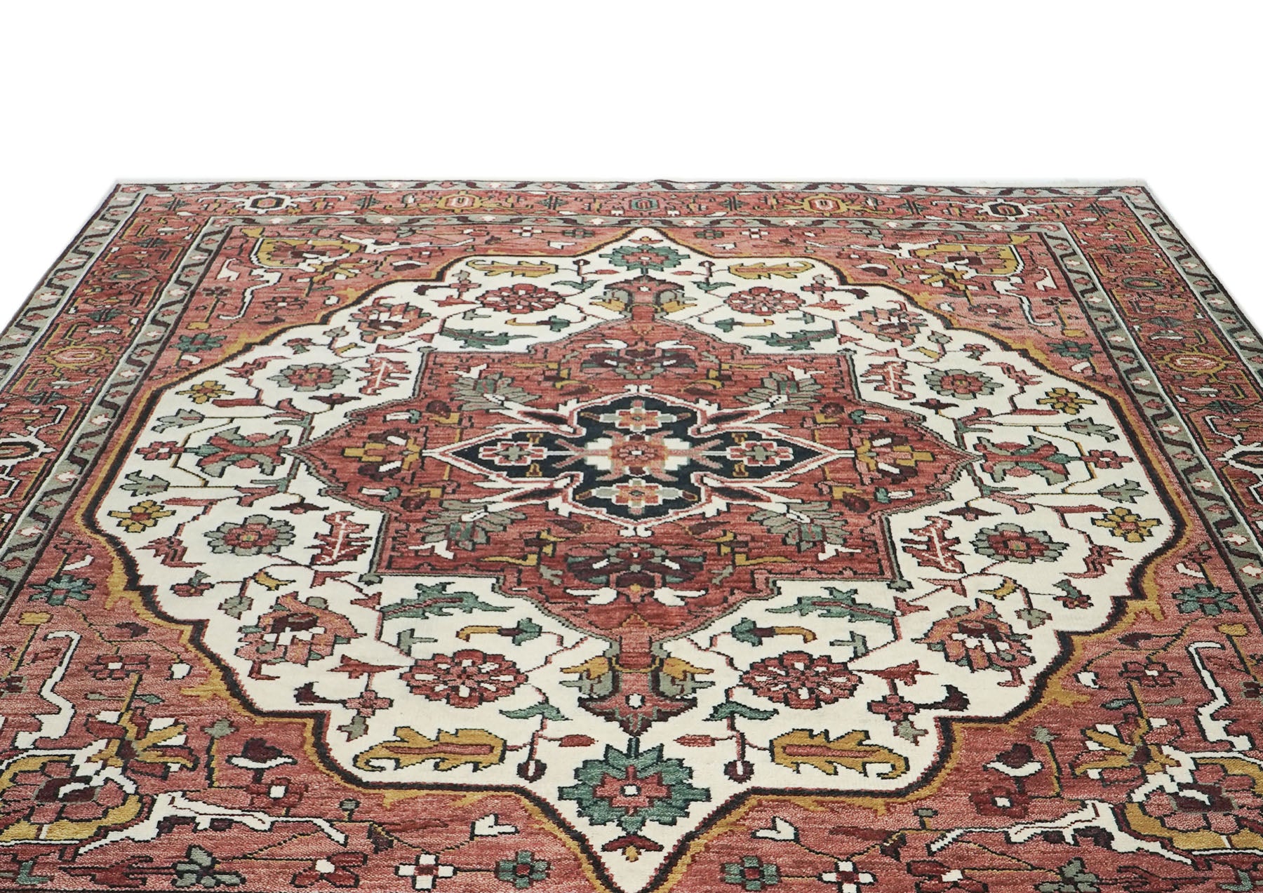 12x15 Rose, Ivory, Brown Color Hand Knotted Oushak Wool  Oriental Rug