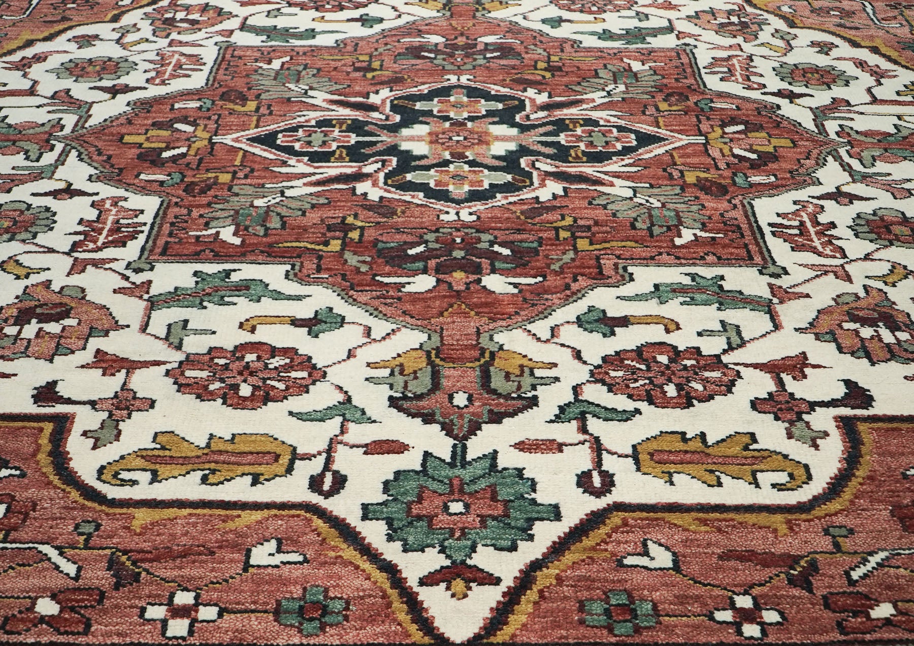 12x15 Rose, Ivory, Brown Color Hand Knotted Oushak Wool  Oriental Rug