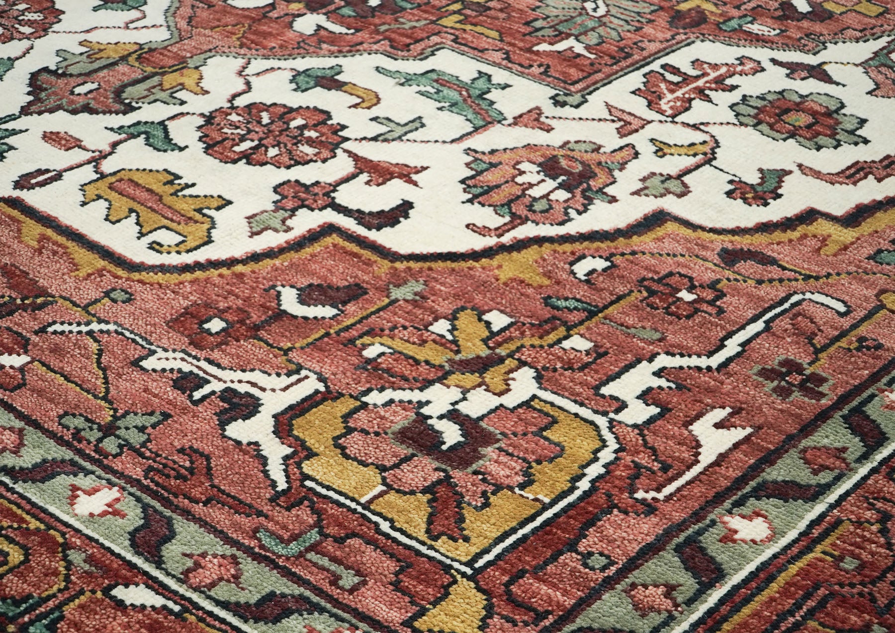 12x15 Rose, Ivory, Brown Color Hand Knotted Oushak Wool  Oriental Rug