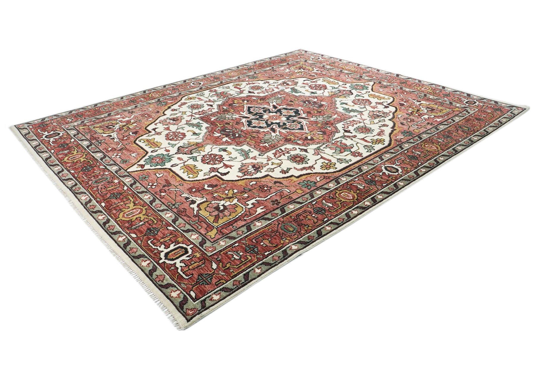 12x15 Rose, Ivory, Brown Color Hand Knotted Oushak Wool  Oriental Rug