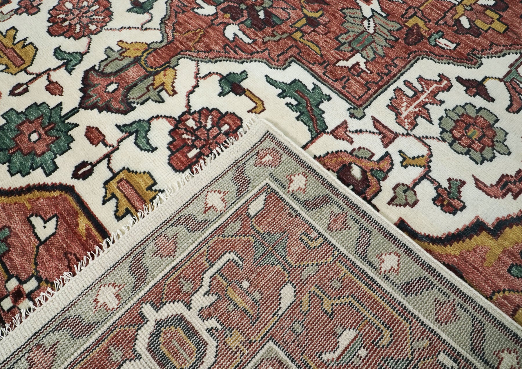 12x15 Rose, Ivory, Brown Color Hand Knotted Oushak Wool  Oriental Rug