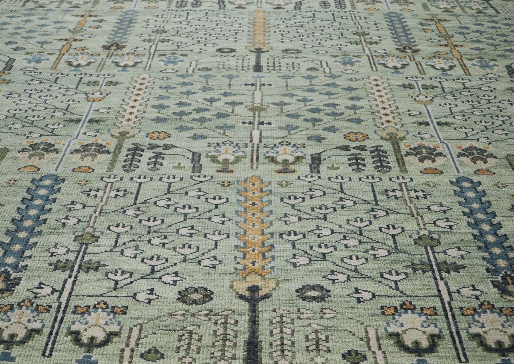 12x15 Seledon, Beige, Tan Color Hand Knotted Oushak Wool Transitional Oriental Rug