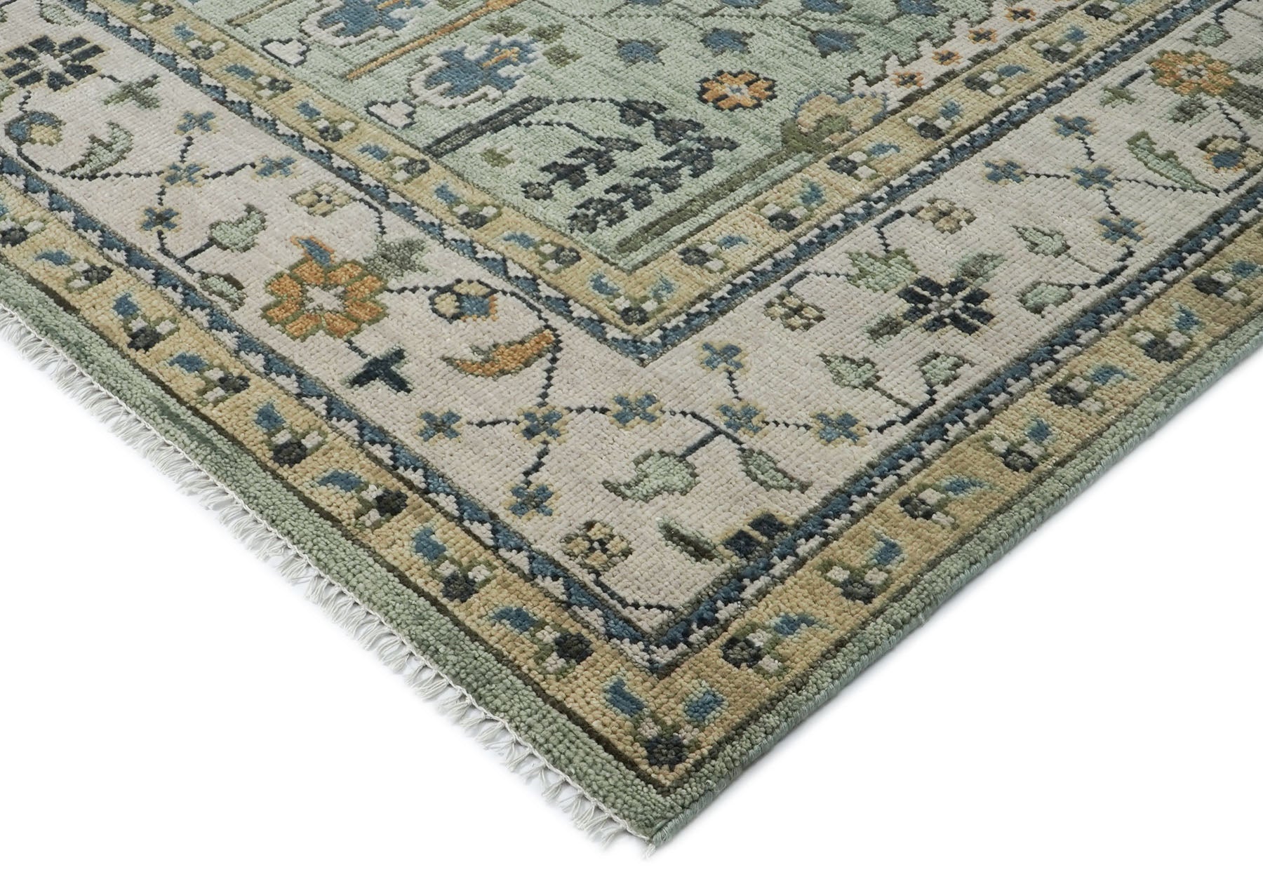 12x15 Seledon, Beige, Tan Color Hand Knotted Oushak Wool Transitional Oriental Rug