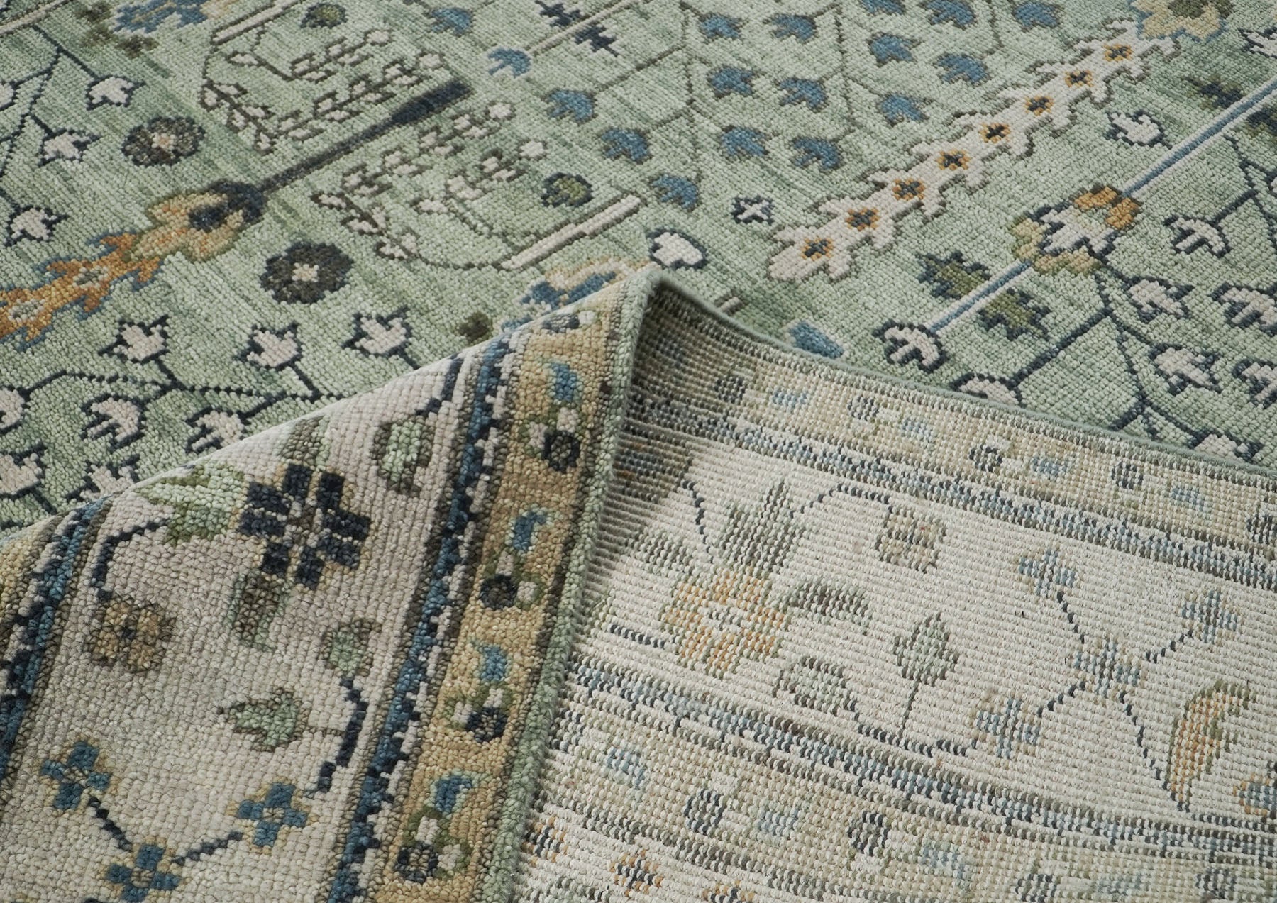 12x15 Seledon, Beige, Tan Color Hand Knotted Oushak Wool Transitional Oriental Rug