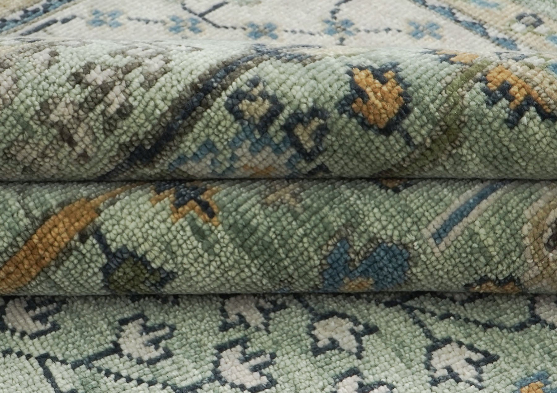 12x15 Seledon, Beige, Tan Color Hand Knotted Oushak Wool Transitional Oriental Rug