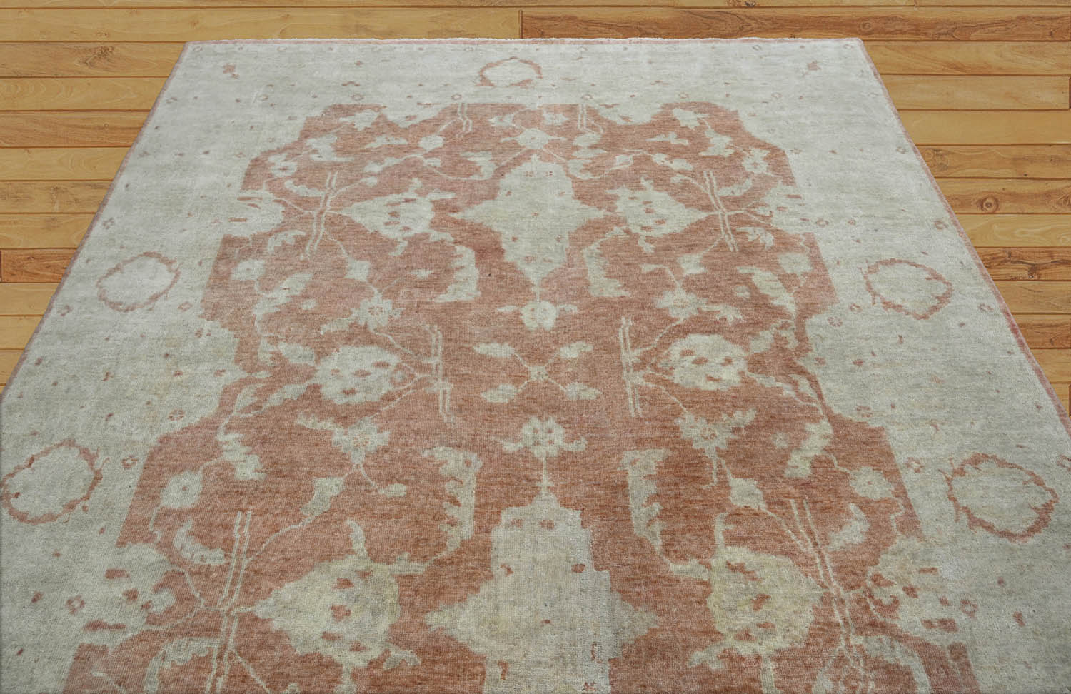 9x12 Peach, Beige, Gray Color Hand Knotted Oushak Wool Traditional Oriental Rug