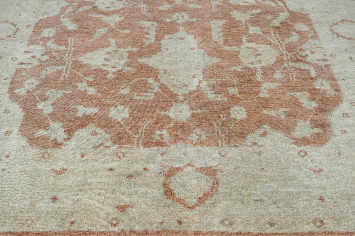 9x12 Peach, Beige, Gray Color Hand Knotted Oushak Wool Traditional Oriental Rug