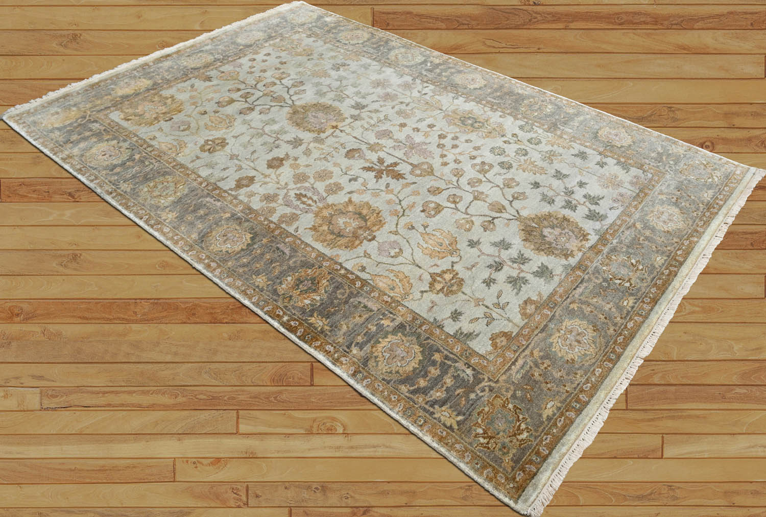 6x9 Gray, Gold, Brown Color Hand Knotted Oushak Wool Traditional Oriental Rug