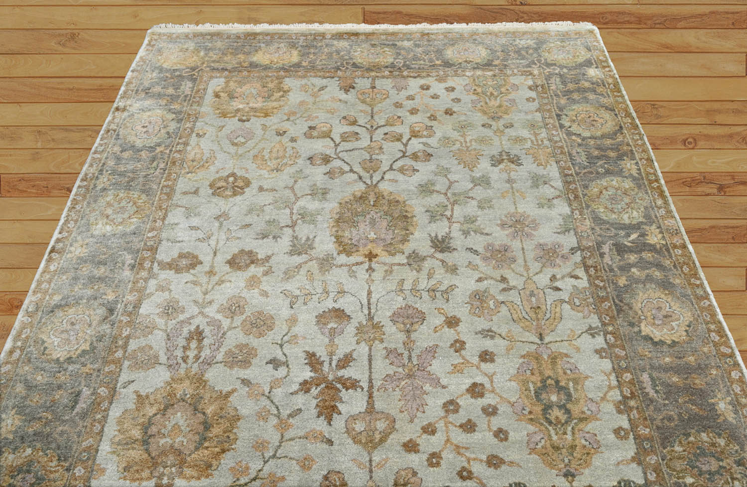 6x9 Gray, Gold, Brown Color Hand Knotted Oushak Wool Traditional Oriental Rug