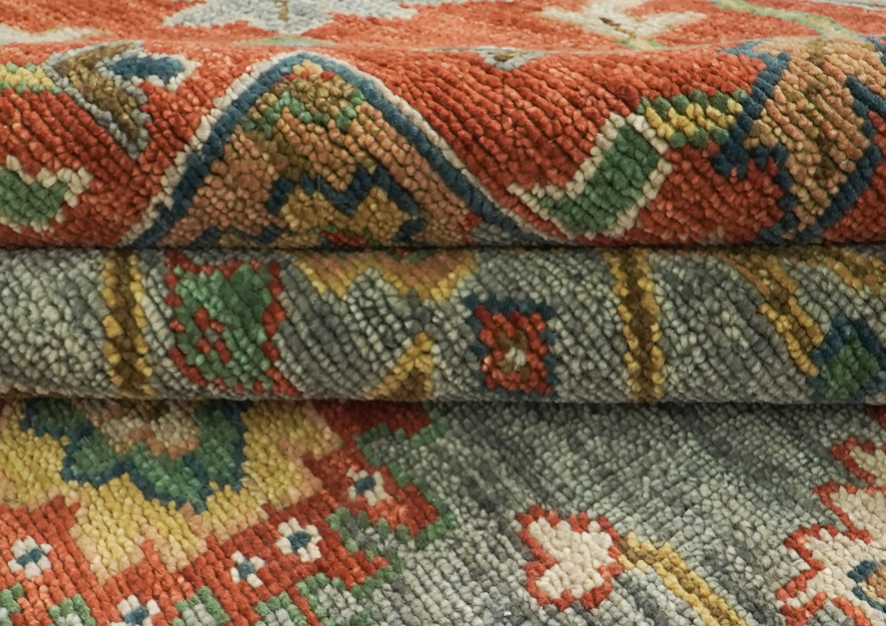 12x15 Blue, Gray, Burnt Orange Color Hand Knotted Oushak Wool Arts and Crafts Oriental Rug