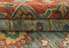 12x15 Blue, Gray, Burnt Orange Color Hand Knotted Oushak Wool Arts and Crafts Oriental Rug