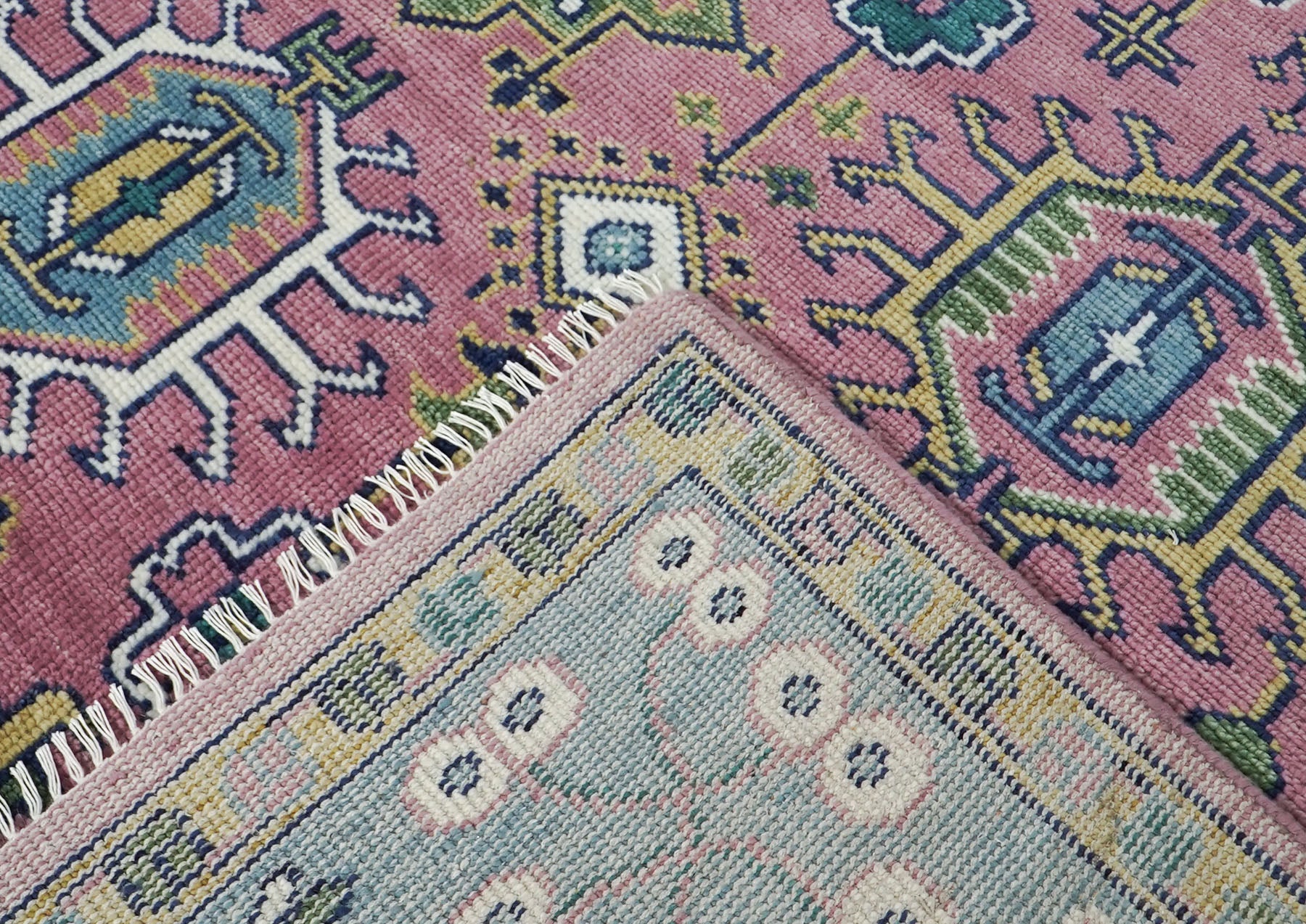 12x15 Pink, Blue, Lime Color Hand Knotted Oushak Wool Transitional Oriental Rug