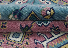 12x15 Pink, Blue, Lime Color Hand Knotted Oushak Wool Transitional Oriental Rug