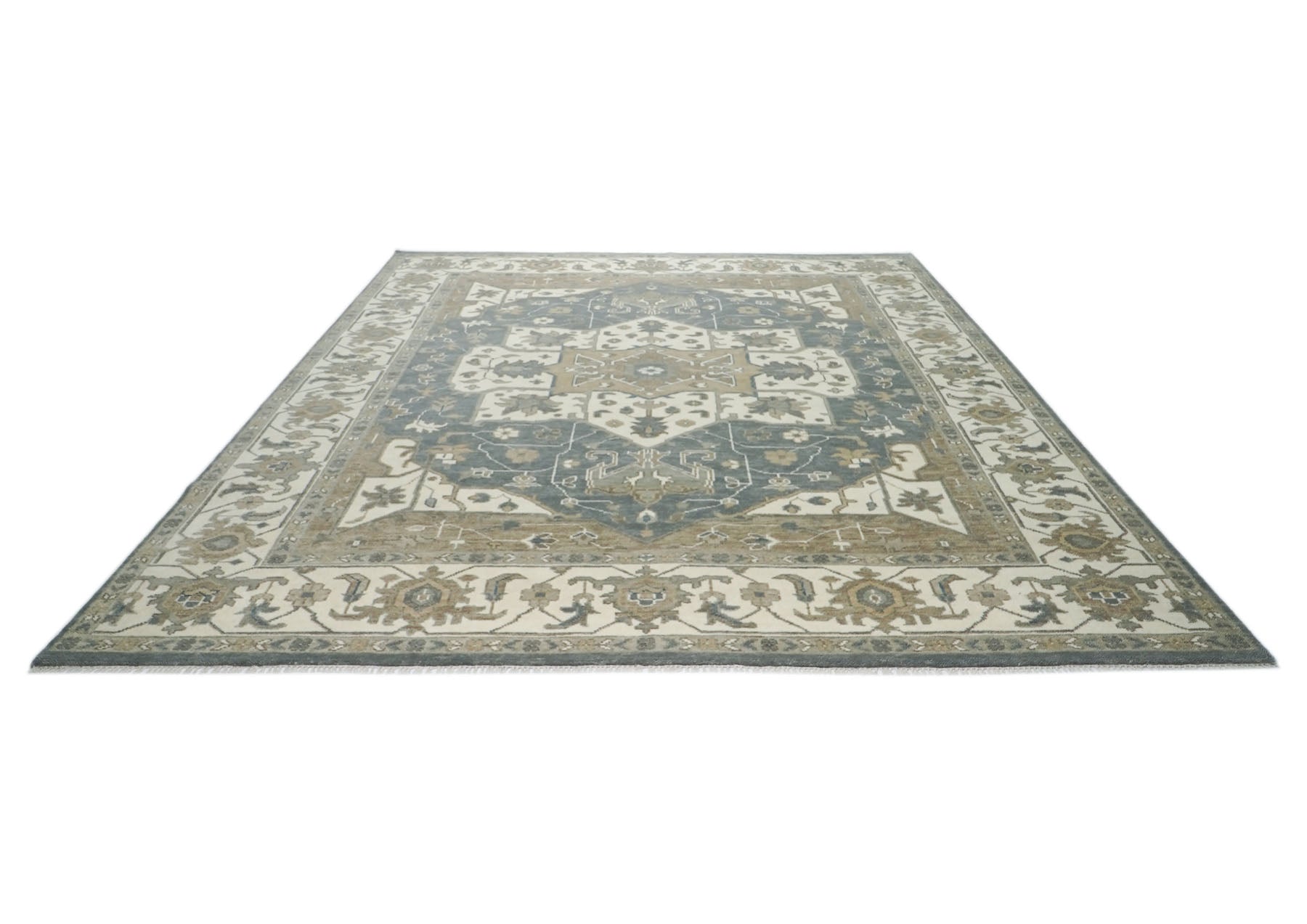 12x15 Slate, Ivory, Beige Color Hand Knotted Oushak Wool  Oriental Rug