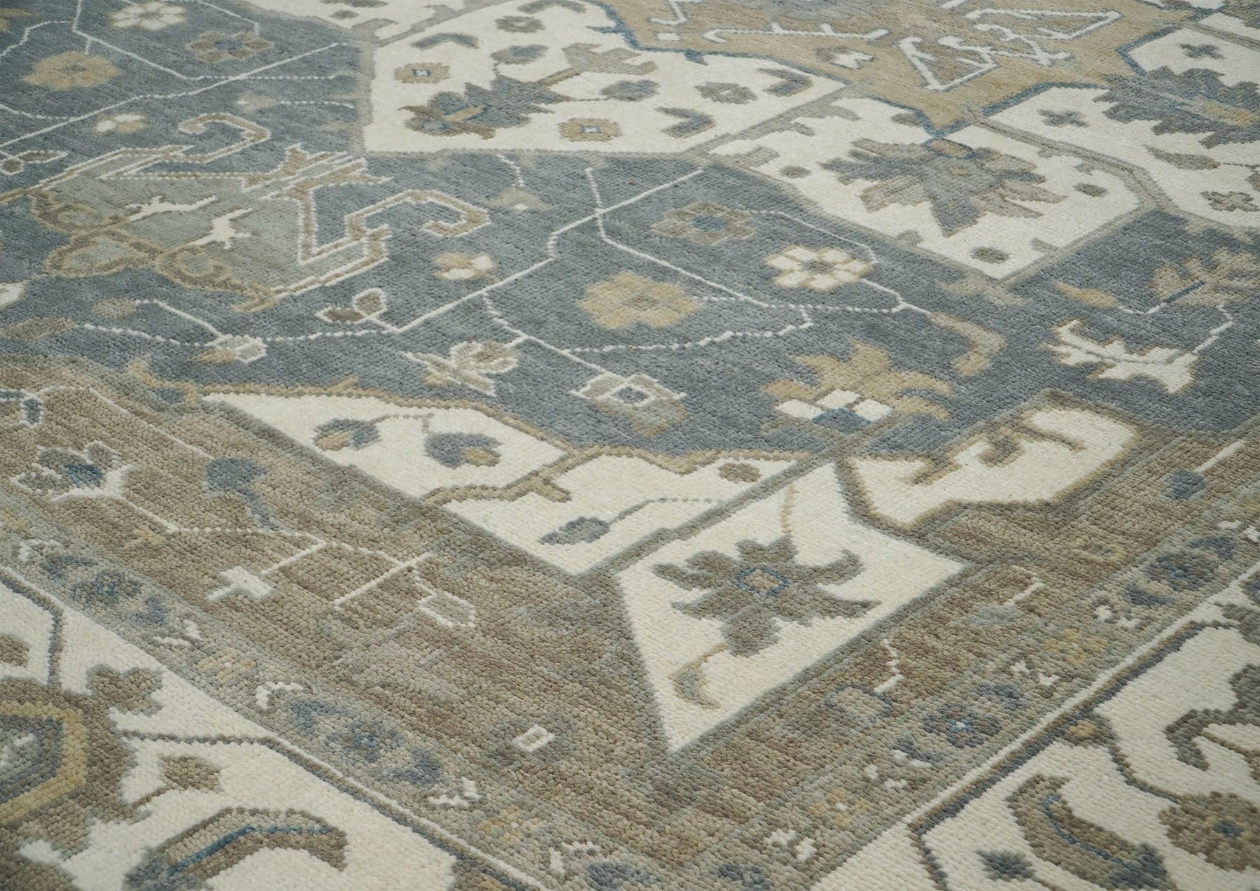 12x15 Slate, Ivory, Beige Color Hand Knotted Oushak Wool  Oriental Rug