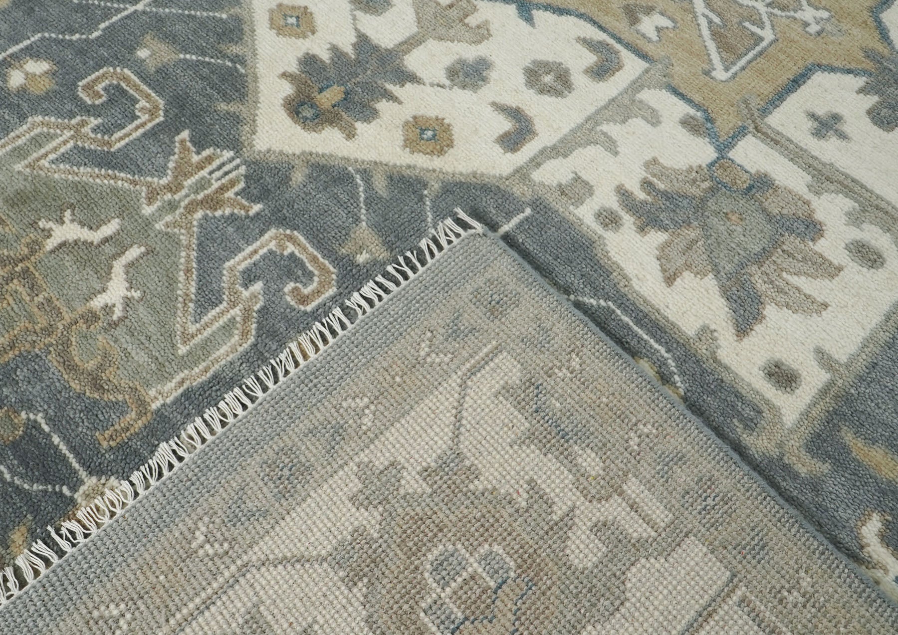 12x15 Slate, Ivory, Beige Color Hand Knotted Oushak Wool  Oriental Rug