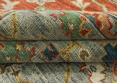 12x15 Gray, Blue, Burnt Orange Color Hand Knotted Oushak Wool Arts and Crafts Oriental Rug