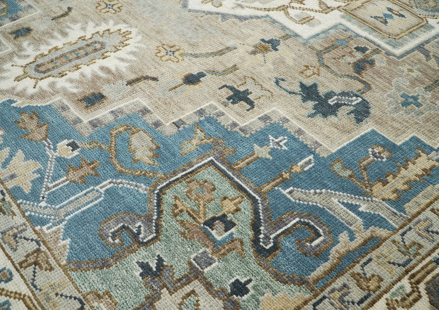 10x14 Beige, Ivory, Blue Color Hand Knotted Oushak Wool  Oriental Rug