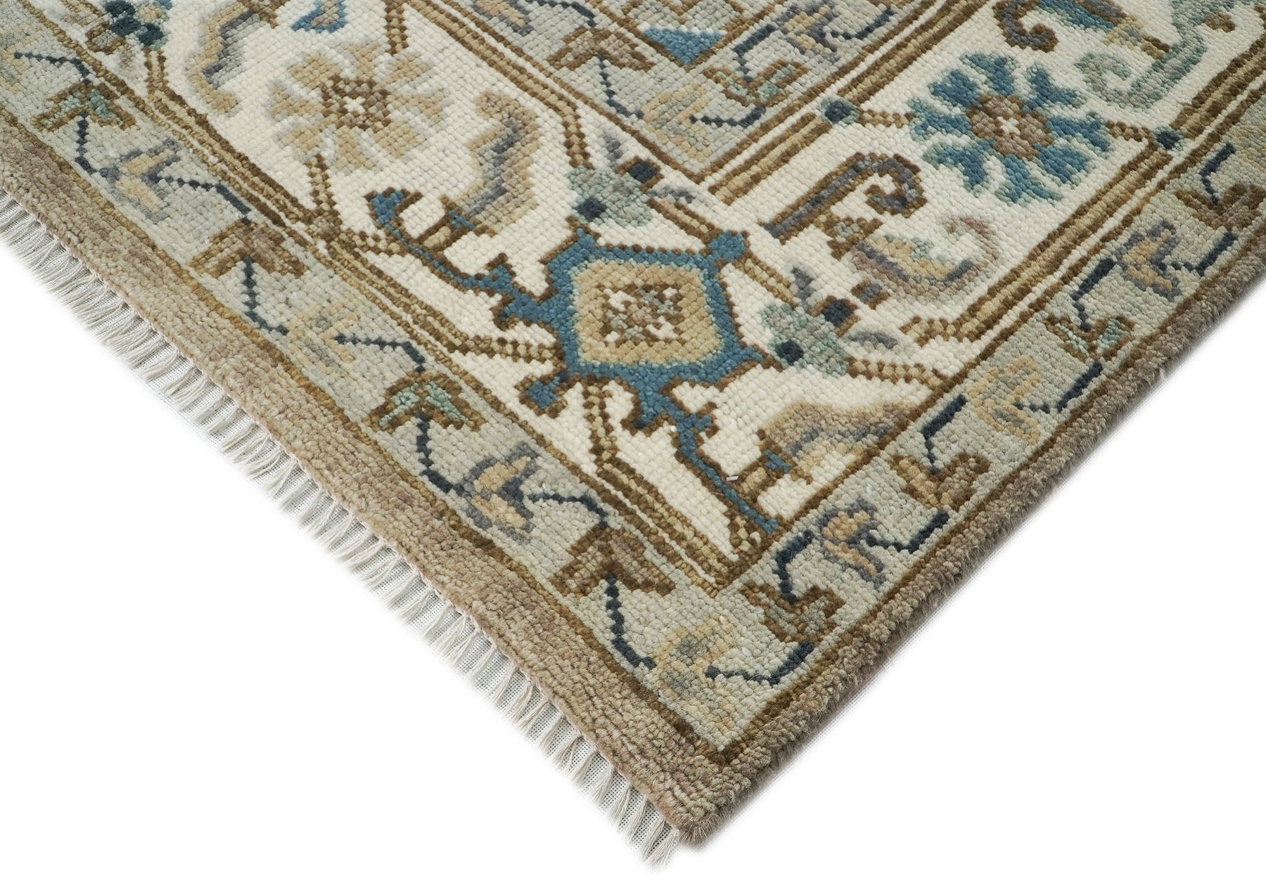 10x14 Beige, Ivory, Blue Color Hand Knotted Oushak Wool  Oriental Rug