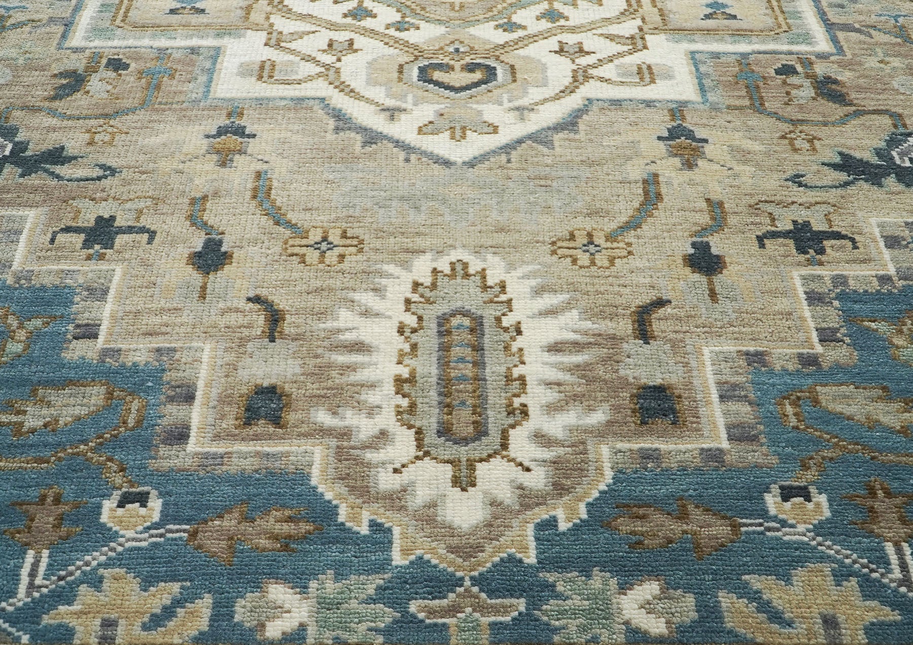 10x14 Beige, Ivory, Blue Color Hand Knotted Oushak Wool  Oriental Rug