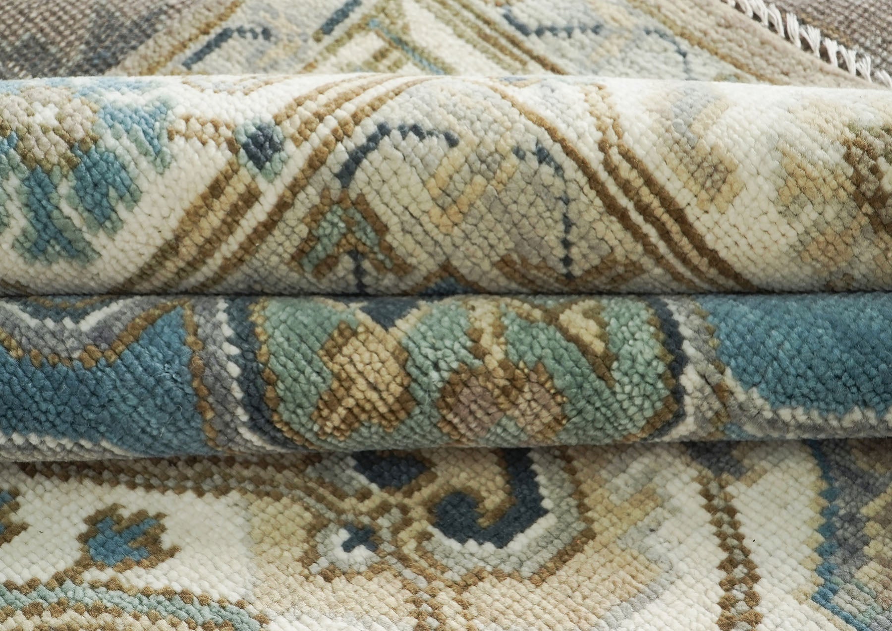 10x14 Beige, Ivory, Blue Color Hand Knotted Oushak Wool  Oriental Rug