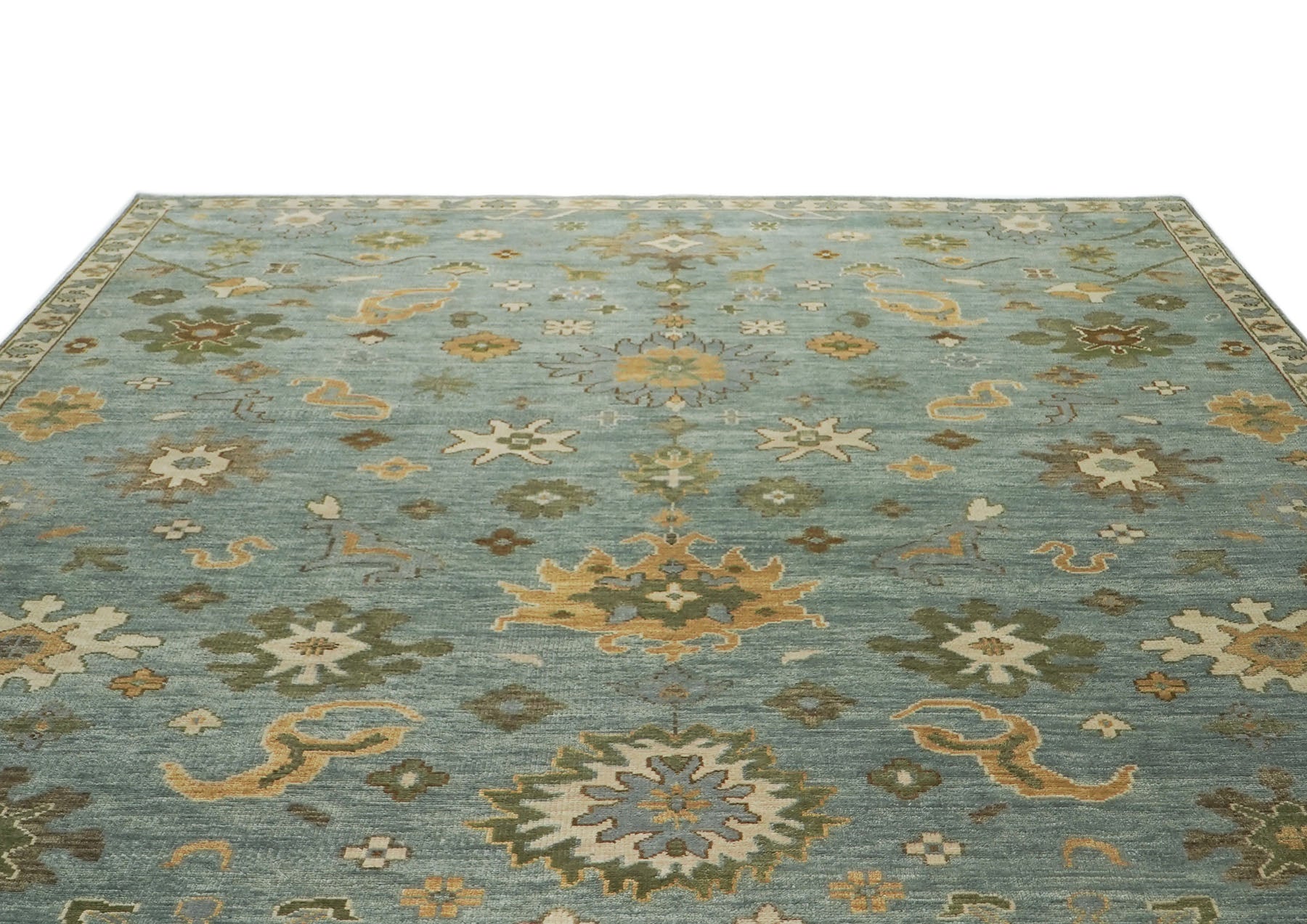 12x15 Seledon, Beige, Lime Color Hand Knotted Oushak Wool Transitional Oriental Rug