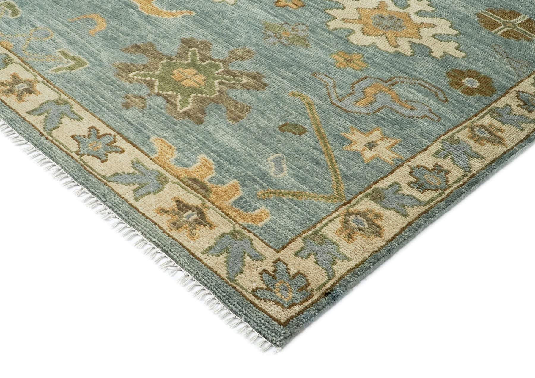 12x15 Seledon, Beige, Lime Color Hand Knotted Oushak Wool Transitional Oriental Rug