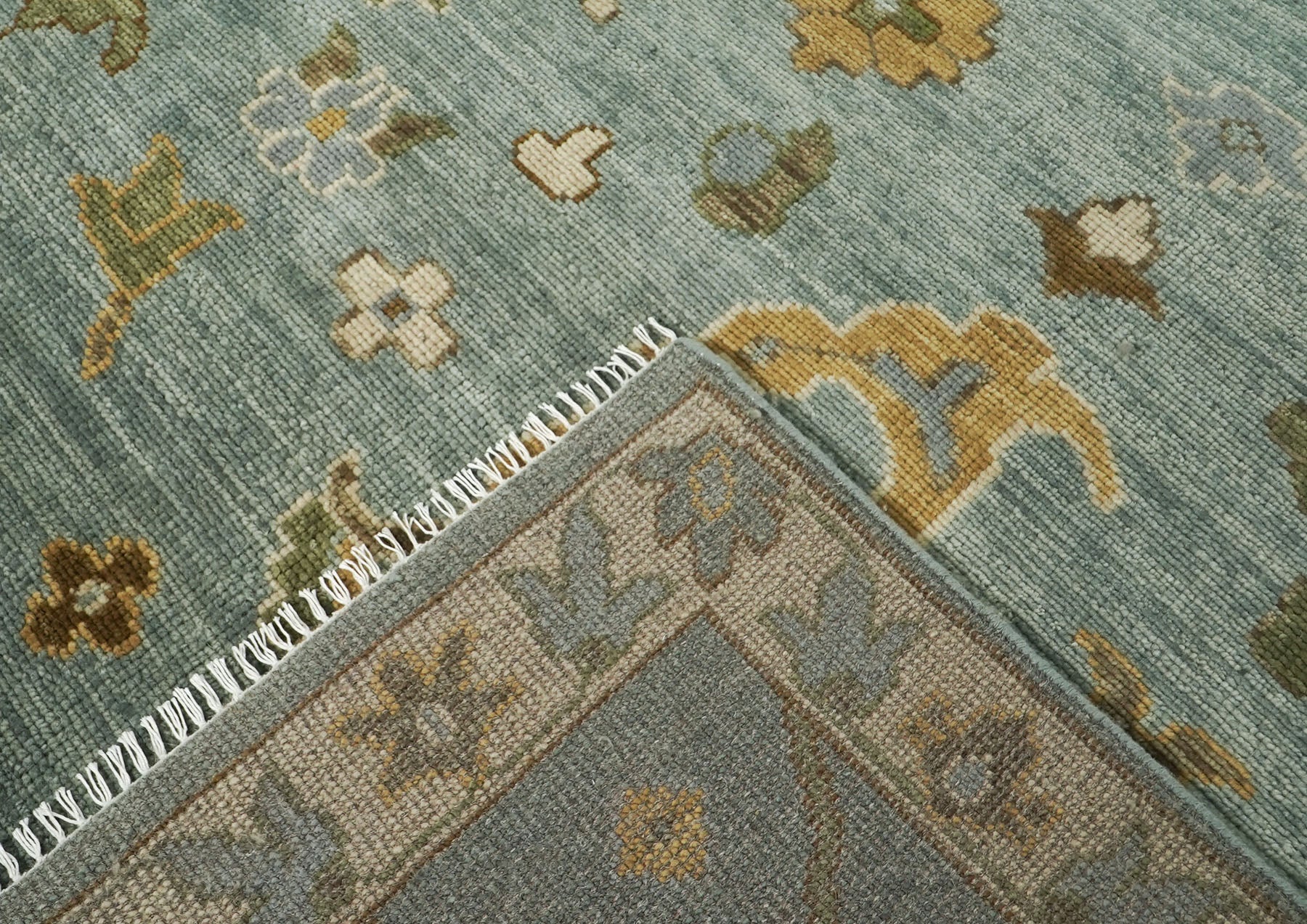 12x15 Seledon, Beige, Lime Color Hand Knotted Oushak Wool Transitional Oriental Rug