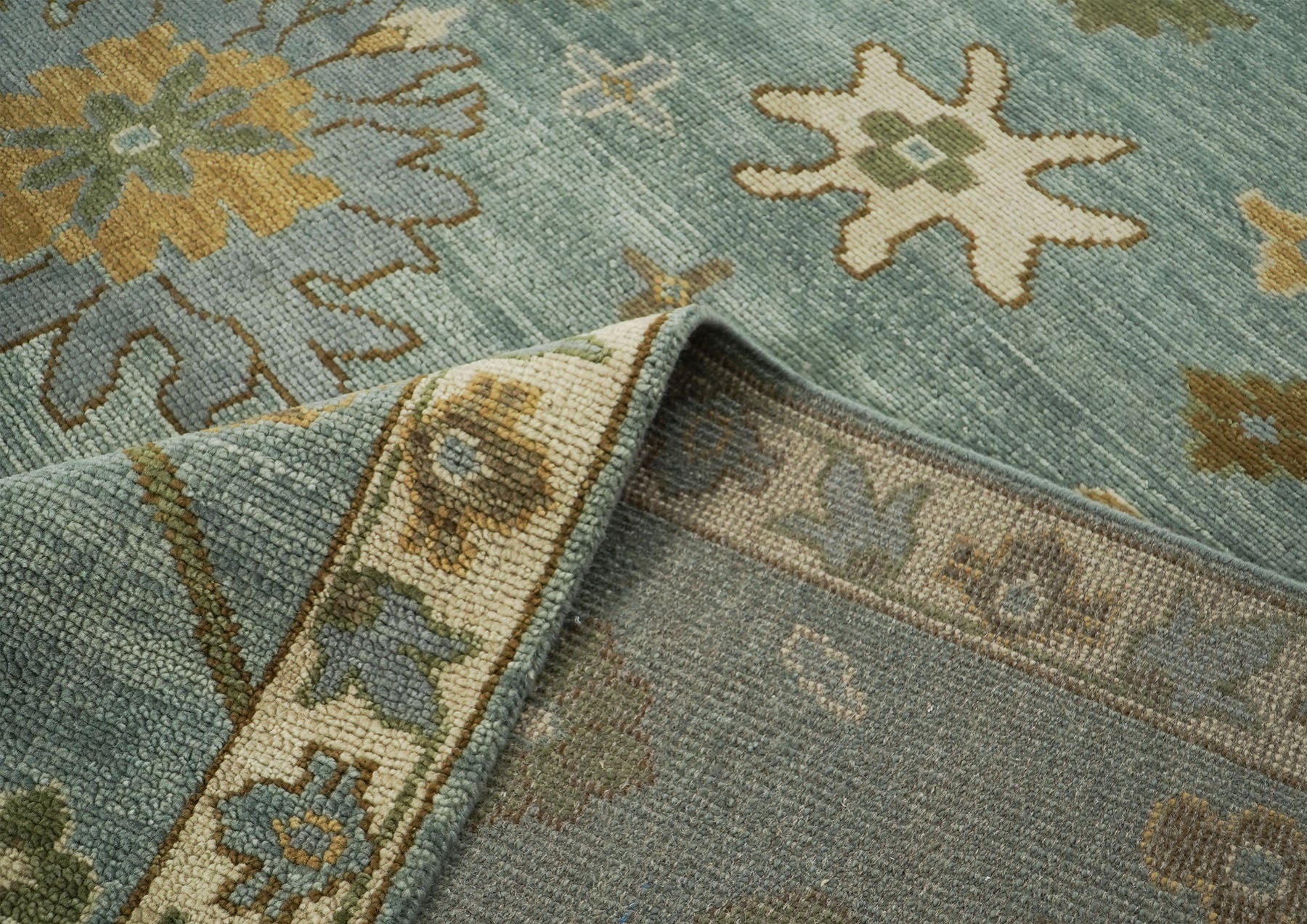 12x15 Seledon, Beige, Lime Color Hand Knotted Oushak Wool Transitional Oriental Rug