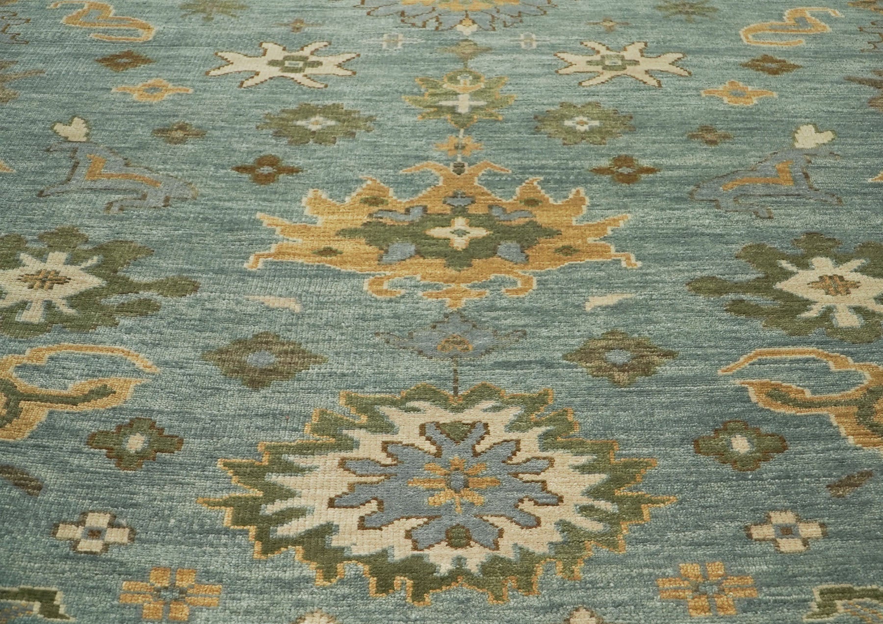 12x15 Seledon, Beige, Lime Color Hand Knotted Oushak Wool Transitional Oriental Rug