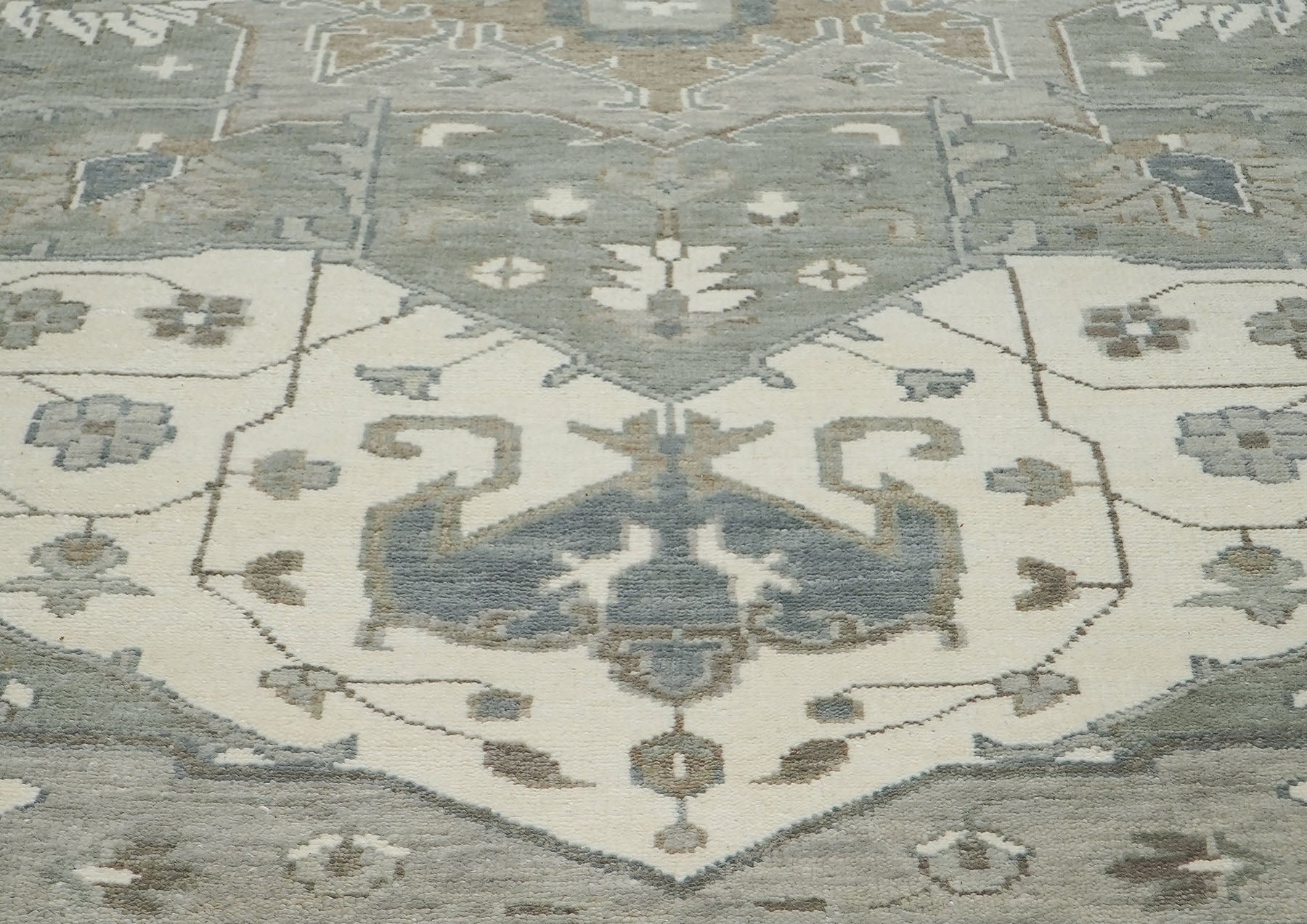 12x15 Gray, Ivory, Taupe Color Hand Knotted Oushak Wool  Oriental Rug