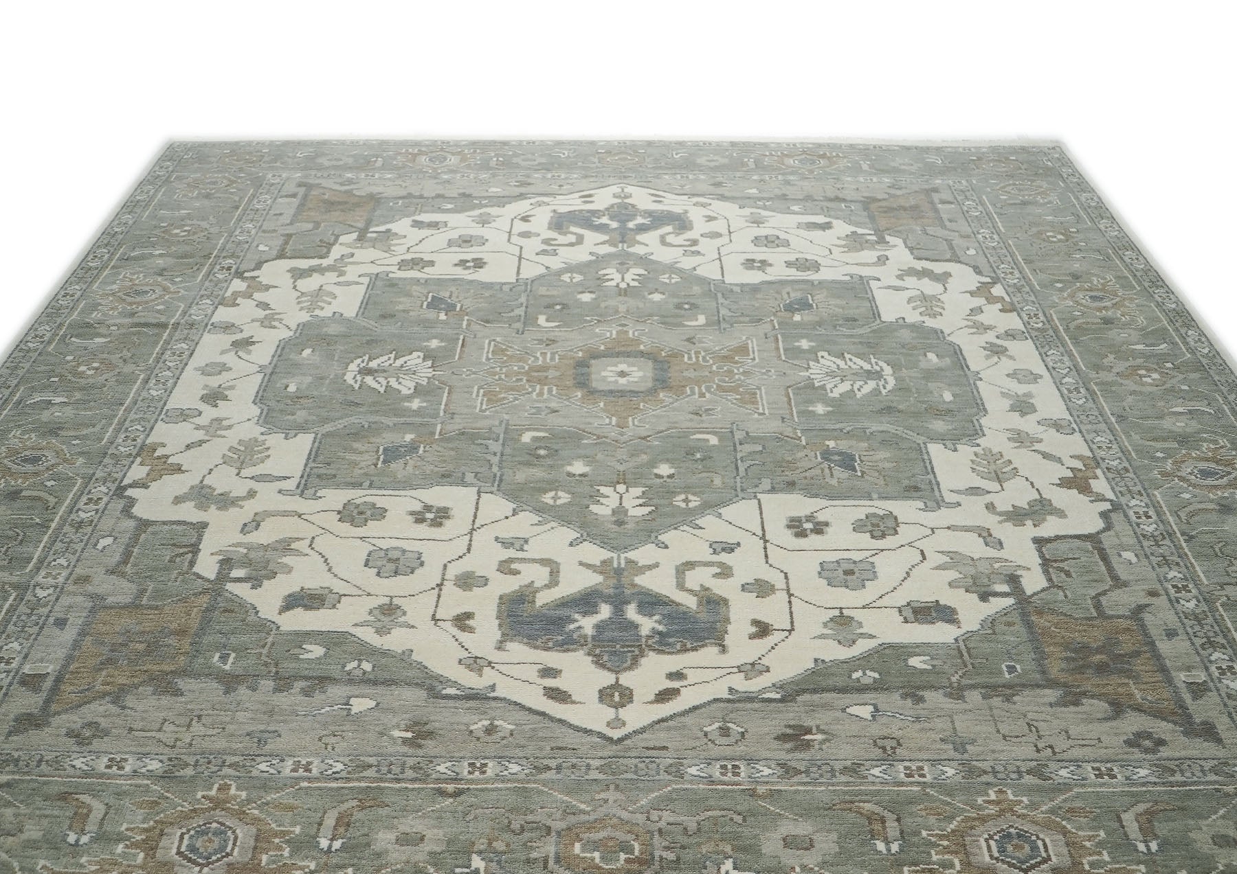 12x15 Gray, Ivory, Taupe Color Hand Knotted Oushak Wool  Oriental Rug
