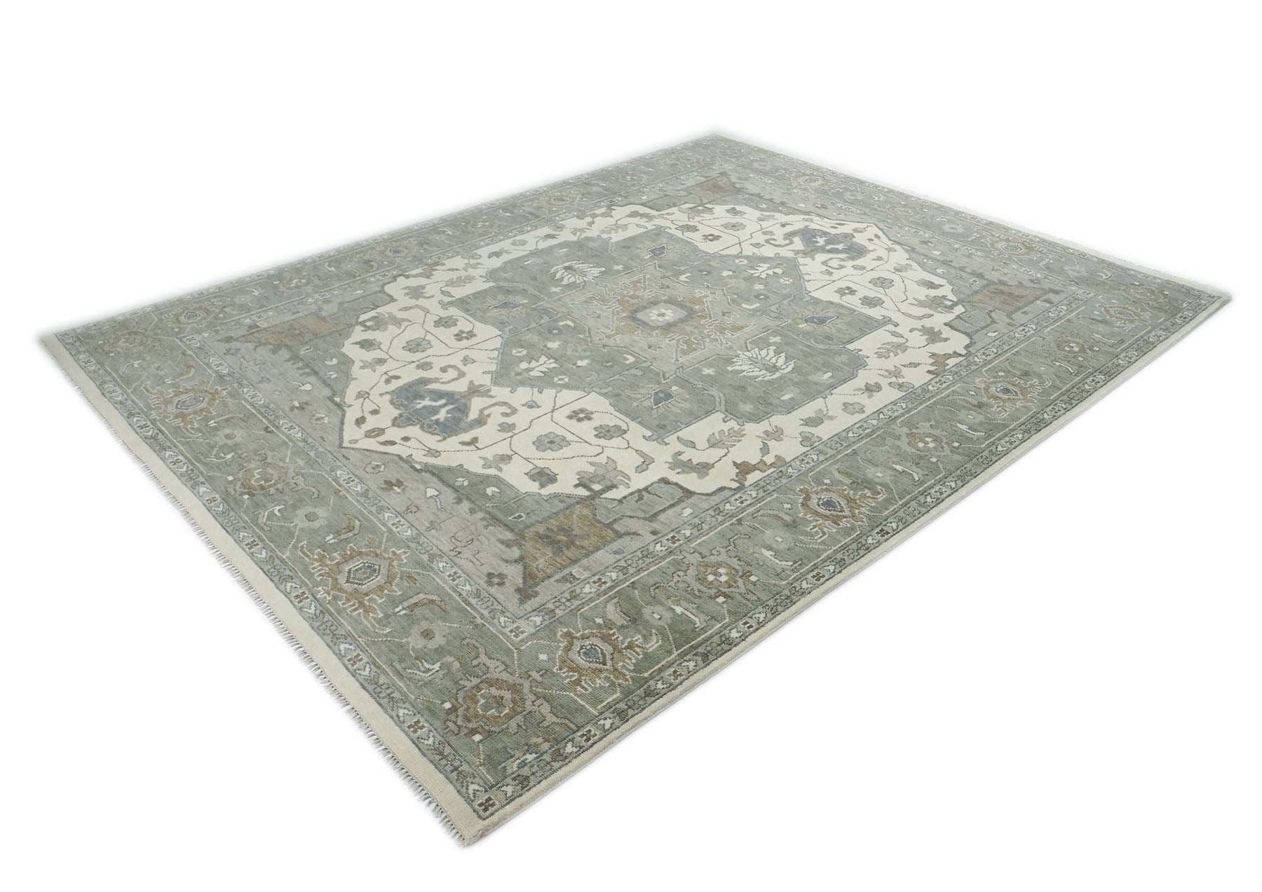 12x15 Gray, Ivory, Taupe Color Hand Knotted Oushak Wool  Oriental Rug