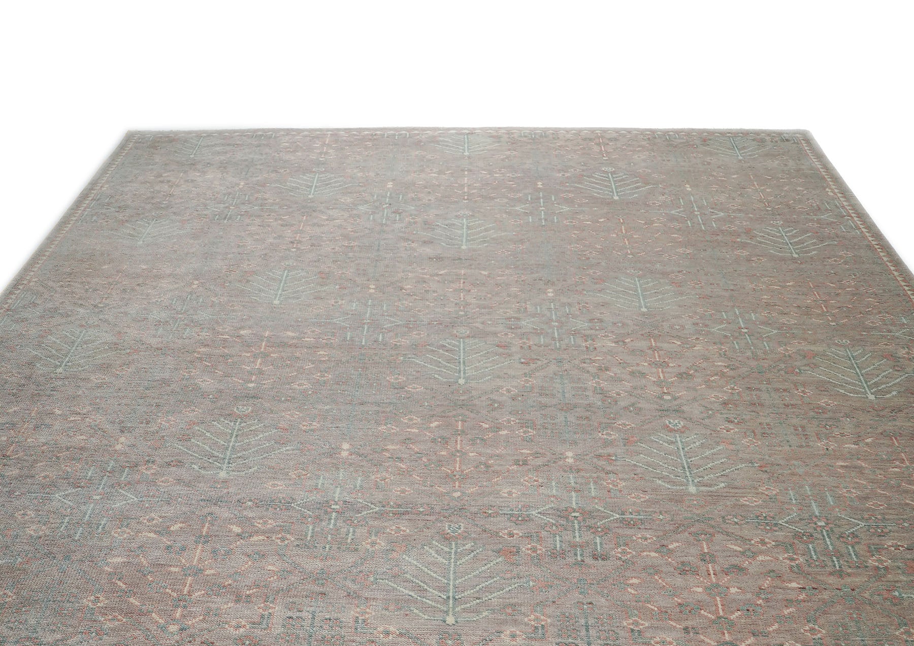 12x15 Rose, Aqua, Gray Color Hand Knotted Oushak Wool Transitional Oriental Rug