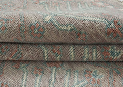 12x15 Rose, Aqua, Gray Color Hand Knotted Oushak Wool Transitional Oriental Rug