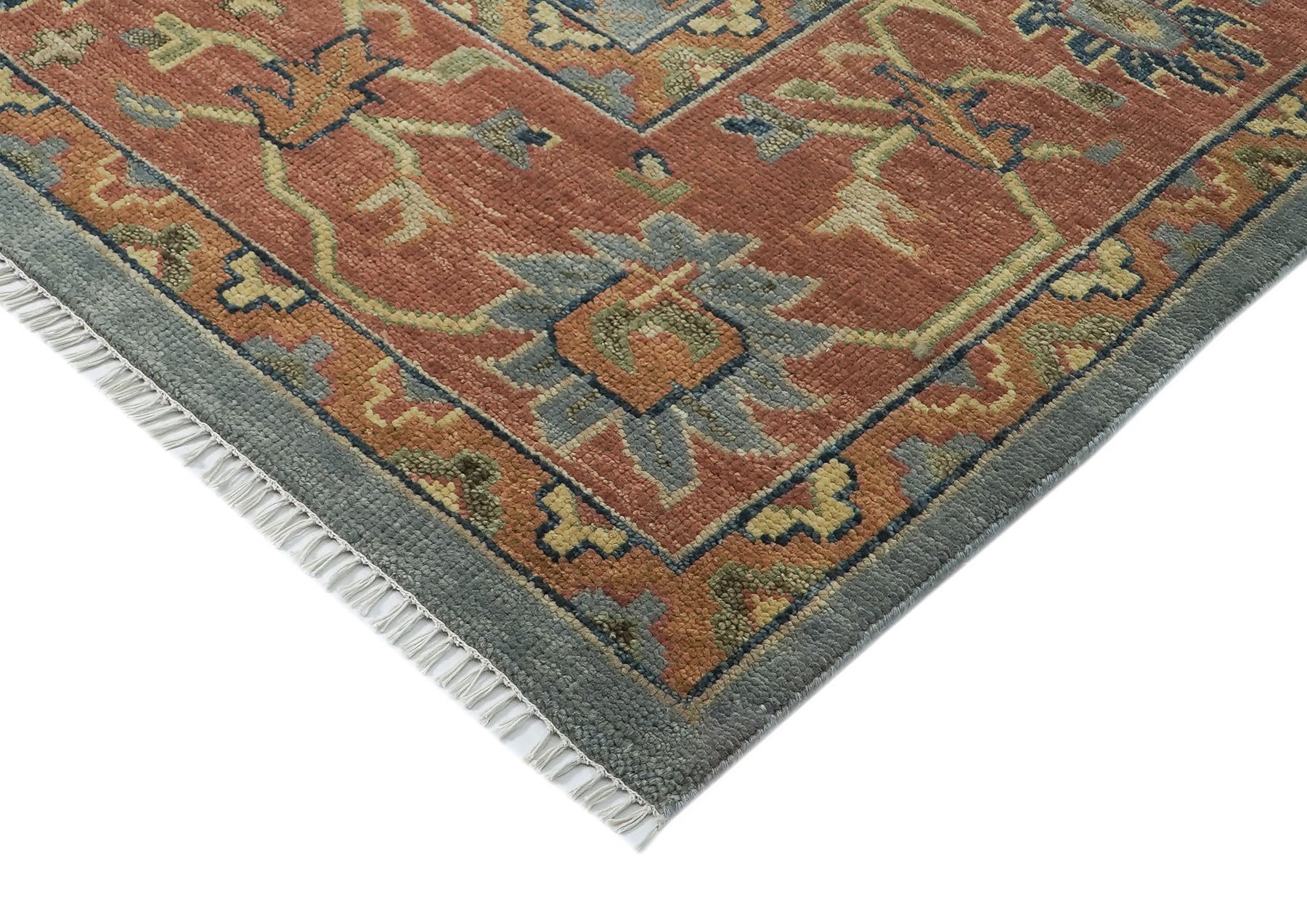 12x15 Blue, Peach, Gold Color Hand Knotted Oushak Wool Arts and Crafts Oriental Rug