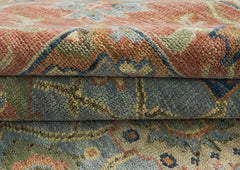 12x15 Blue, Peach, Gold Color Hand Knotted Oushak Wool Arts and Crafts Oriental Rug