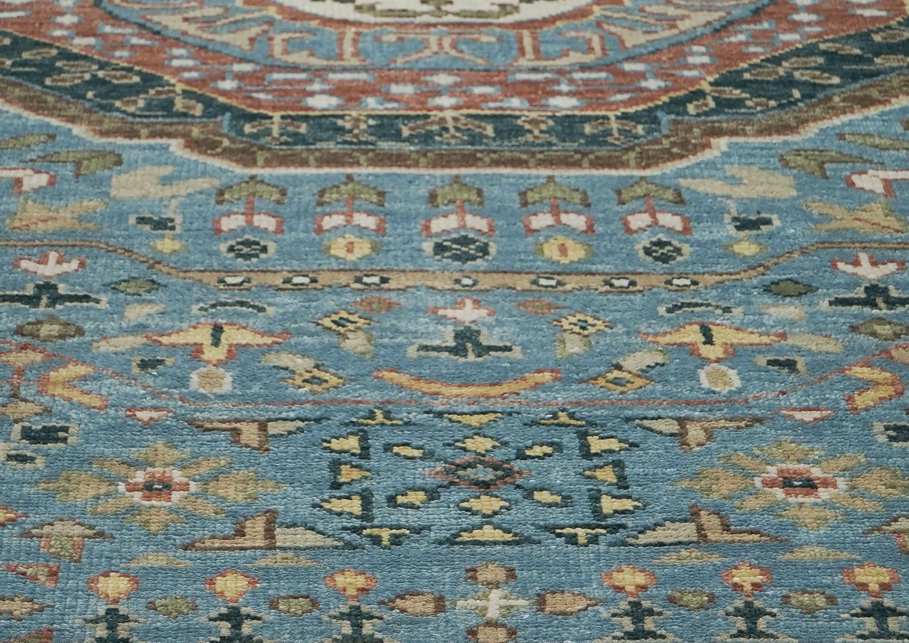 12x15 Blue, Rust, Ivory Color Hand Knotted Oushak Wool Traditional Oriental Rug