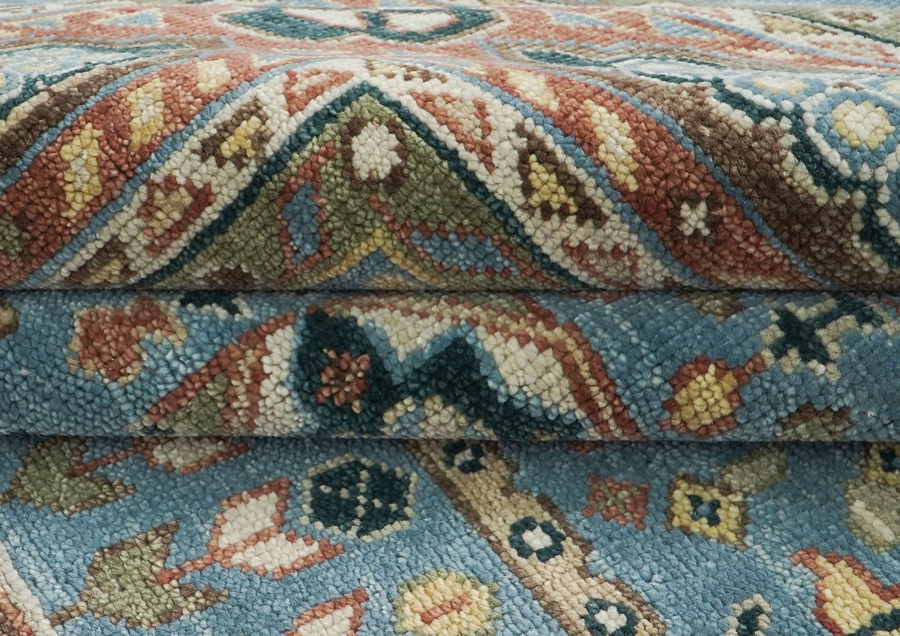 12x15 Blue, Rust, Ivory Color Hand Knotted Oushak Wool Traditional Oriental Rug