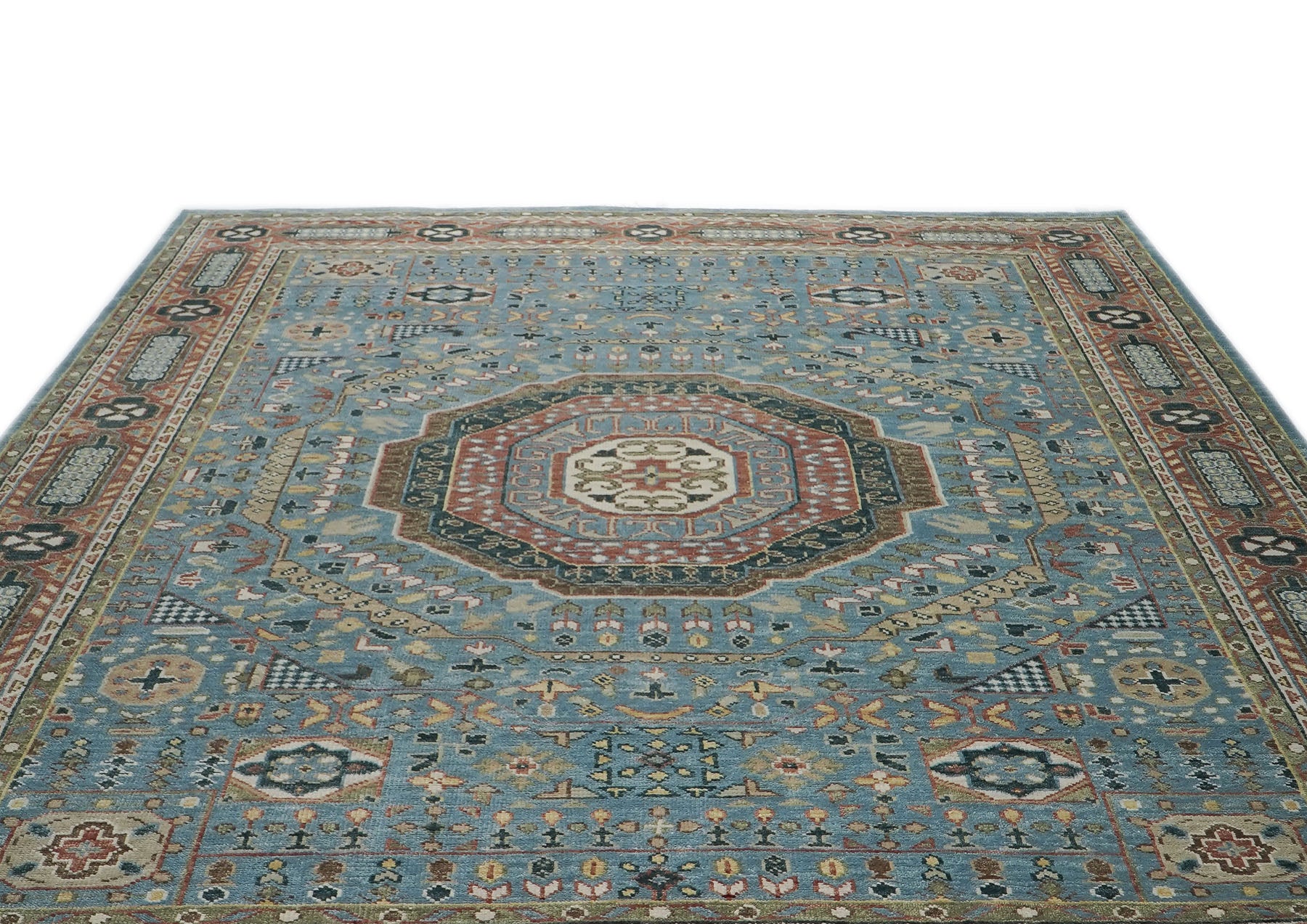 12x15 Blue, Rust, Ivory Color Hand Knotted Oushak Wool Traditional Oriental Rug