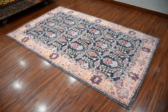Multi Size Charcoal Peach Color Hand Woven All-Over Polyester Arts And Crafts Oriental Rug