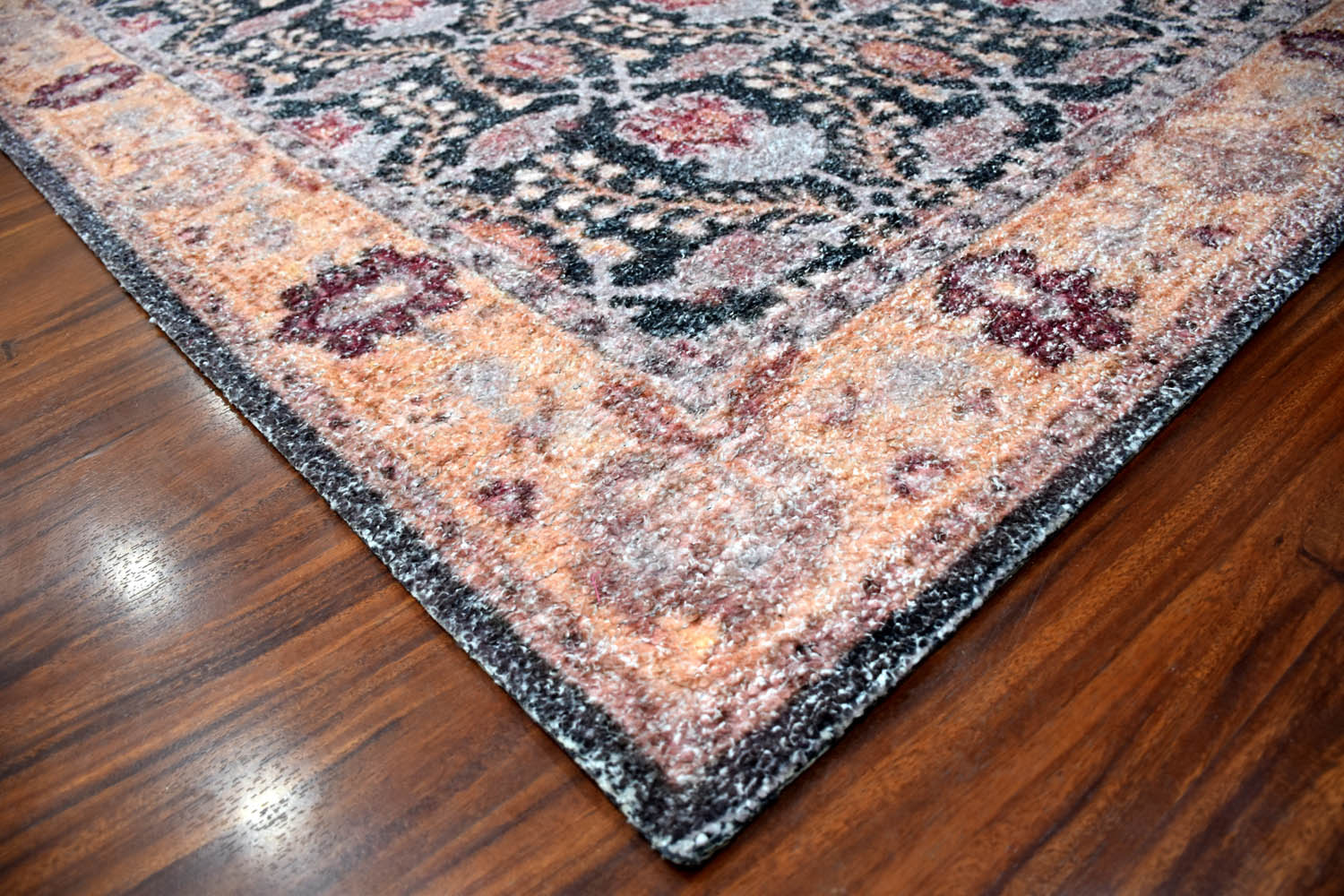 Multi Size Charcoal Peach Color Hand Woven All-Over Polyester Arts And Crafts Oriental Rug