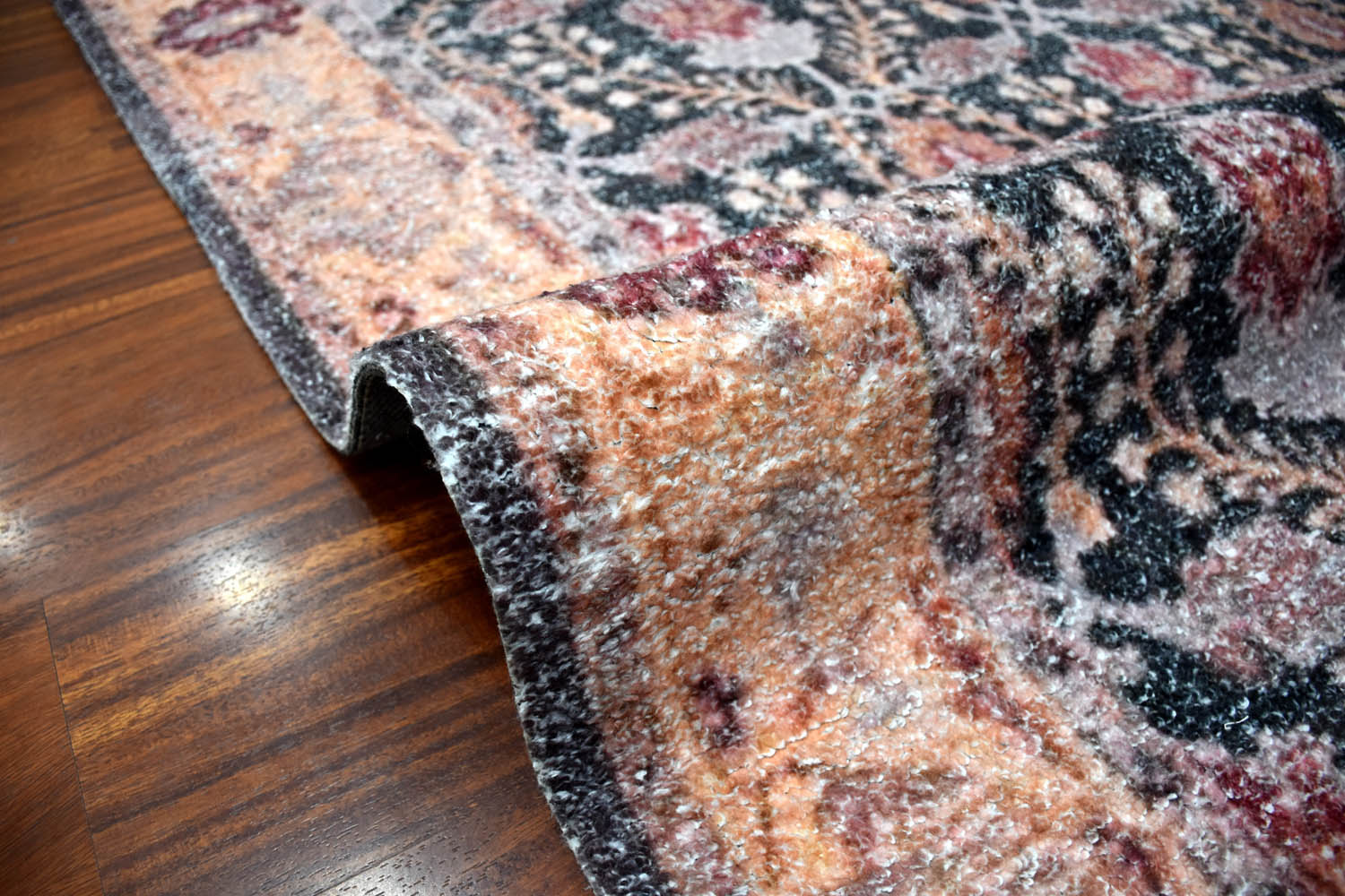 Multi Size Charcoal Peach Color Hand Woven All-Over Polyester Arts And Crafts Oriental Rug